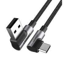 CABLU alimentare si date Ugreen, &quot;US176&quot;, Fast Charging Data Cable pt. smartphone, USB la USB Type-C 3A Complete Angled 90&Acirc;&deg;, braided, 2m, negru &quot;2085