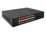 Switch Ethernet QOLTEC 52364, 16 porturi RJ45 + 2 SFP, IEC C13, Plug &amp; Play, negru