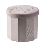 Cumpara ieftin Taburet catifea bej, pliabil cu spatiu depozitare 45 x 40 cm