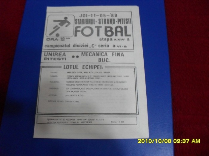 program Unirea Pitesti - Mecanica Fina Buc.