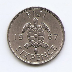 Fiji 6 Pence 1967 - Elizabeth II, Cupru-nichel, B11, 19.5 mm KM-19