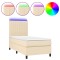 Pat cu arcuri, saltea si LED, crem, 80x200 cm, textil