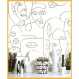 Noordwand Tapet &bdquo;Friends &amp; Coffee Line Art Faces&rdquo;, alb și metalic