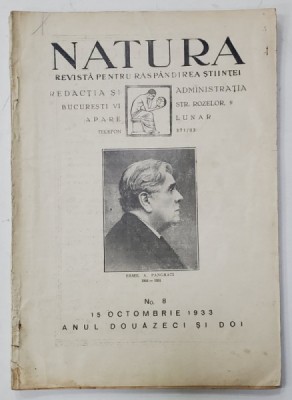 NATURA , REVISTA PENTRU RASPANDIREA STIINTELOR , Nr. 8 , 1933 foto