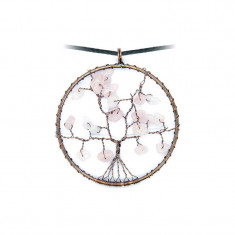 Pandantiv Copacul vietii cu Quartz roz, talisman pentru Iubire 4.5 cm
