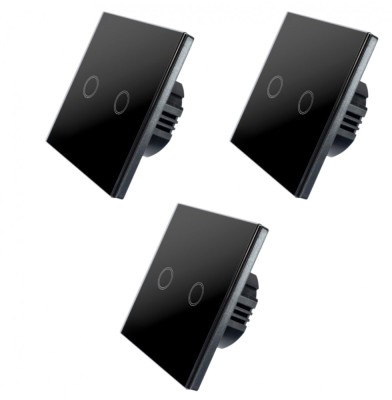 Set 3 Intrerupatoare duble cu touch Brius&amp;trade;, cu nul, sticla securizata, ignifug, indicator LED noapte/zi, rezistent la zgarieturi si anti-amprente, ide foto