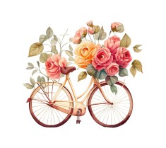 Sticker decorativ Bicicleta inflortita, Multicolor, 62 cm, 3875ST foto