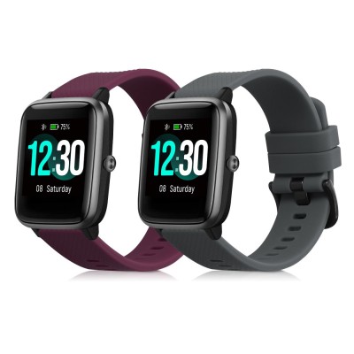 Set 2 curele pentru Willful Smartwatch/Fitnesstracker, Kwmobile, Gri/Visiniu, Silicon, 57791.04 foto