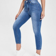 Blugi slim din denim, cu talie inalta, albastru, dama, Shein