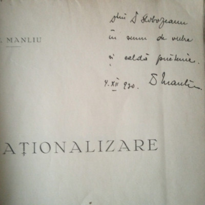 Rationalizare (Dr. I. Manliu, 1930, dedicație pt. Dr. Slobozianu) foto
