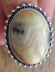 Inel vintage, zamac argintat cu cabochon crazy lace agatha foto