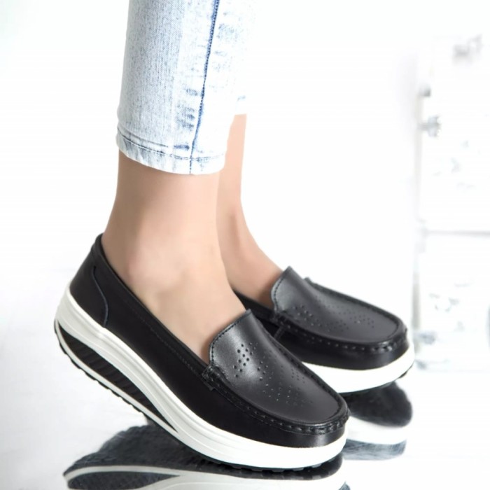 Pantofi dama cu platforma negri piele naturala nancy, 38