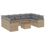 Cumpara ieftin Set canapele de gradina cu perne, 10 piese, bej, poliratan