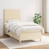 vidaXL Pat box spring cu saltea, crem, 90x200 cm, textil 3142390