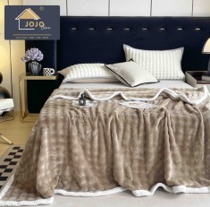 Patura cocolino 200x230cm,gofrata cu bordura alba,bej-F068
