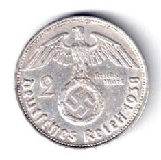 GERMANIA 2 REICHS MARK 1938 B HINDEMBURG ARGINT XF+