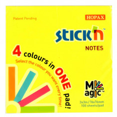 Magic Notes Autoadeziv 76 X 76 Mm, 100 File, Stick"n Magic Notes - 4 Culori Neon