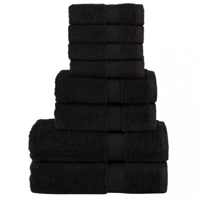 vidaXL Set de prosoape premium SOLUND, 8 piese, negru, 600 g/m&amp;sup2; foto