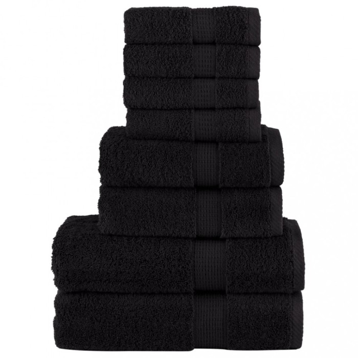 vidaXL Set de prosoape premium SOLUND, 8 piese, negru, 600 g/m&sup2;