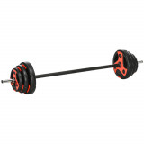 Cumpara ieftin SPORTNOW Set Haltere și Greutăți 20kg, M&acirc;ner Antiderapant, PU, &Oslash;17x140 cm, Negru și Roșu | Aosom Romania