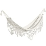 Outsunny Hamac Exterior Boem, Hamac de grădină Suspendat cu Franjuri și Sac de Transport extra-larg 288 x 150 cm, Bej | Aosom Romania