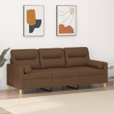 VidaXL Canapea cu 3 locuri cu pernuțe, maro, 180 cm, textil 3200832