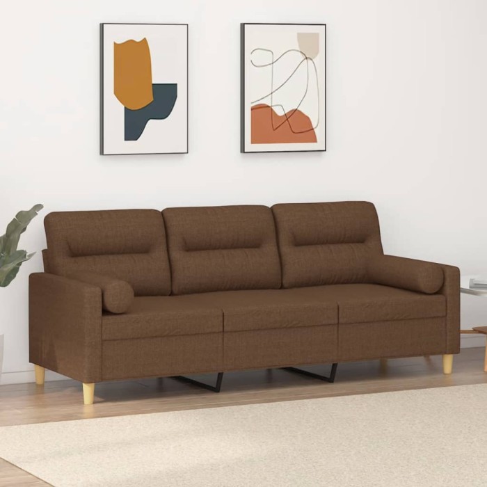 vidaXL Canapea cu 3 locuri cu pernuțe, maro, 180 cm, textil 3200832