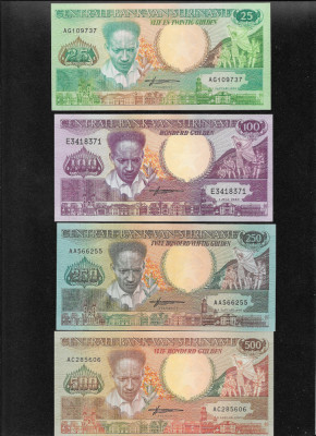 Set Suriname Surinam 25 + 100 + 250 + 500(rar) gulden unc foto