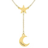 Star- Colier personalizat din argint placat cu aur galben 24K cu cristal - Stea si luna