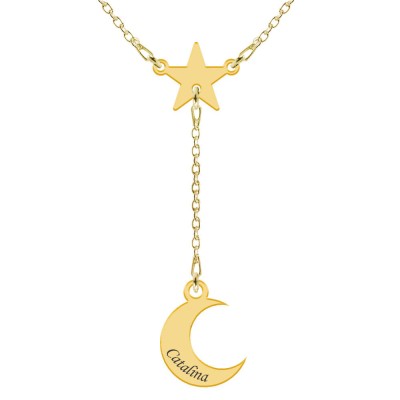 Star- Colier personalizat din argint placat cu aur galben 24K cu cristal - Stea si luna foto