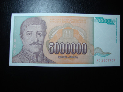 IUGOSLAVIA 5.000.000 DINARI 1993 UNC foto