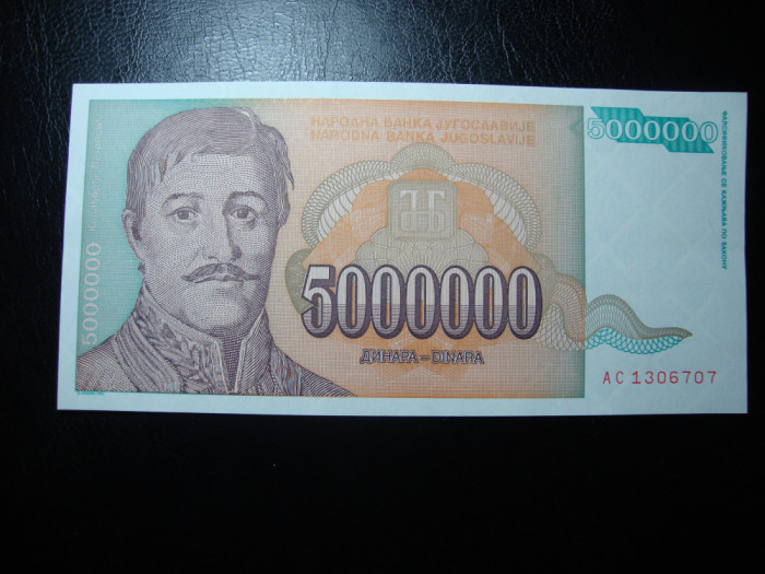 IUGOSLAVIA 5.000.000 DINARI 1993 UNC