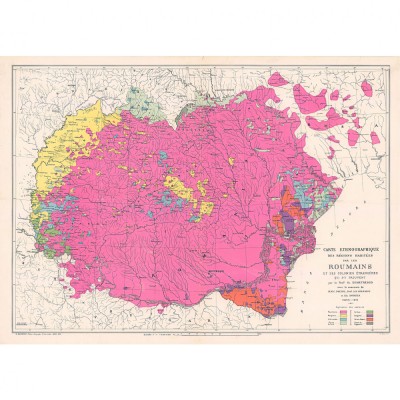 Harta etnografica a regiunilor locuite de romani, 1919, 50x70cm, repro foto