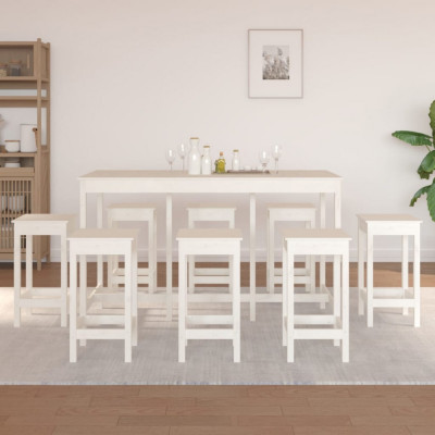 Set mobilier de bar, 9 piese, alb, lemn masiv de pin foto