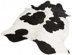 Covor din piele de bovina Rinderfell masura L, alb cu pete negre foto