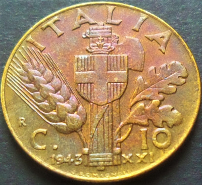 Moneda istorica 10 CENTESIMI - ITALIA FASCISTA, anul 1943 *cod 3432 foto