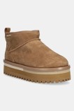 Tommy Jeans cizme de zăpadă din piele &icirc;ntoarsă TJW FLATFORM SNOW BOOT SUEDE culoarea bej, EN0EN02841