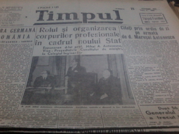 Timpul 23 11 1941 Rolul si organizarea corpurilor profesionale in noul Stat