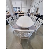SET MARCO 40 MASA CREM 160 cm restransa 200-240-280 cm+ 10 SCAUNE CREM personalizabil pe culori