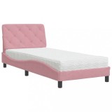 Cumpara ieftin Pat cu saltea, roz, 90x190 cm, catifea