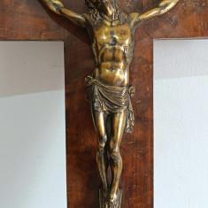 Crucifix antic din lemn 59,5x32cm Hristos bronz solid 28,8x20cm