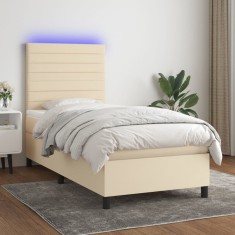 vidaXL Pat cu arcuri, saltea și LED, crem, 90x190 cm, textil 3134922