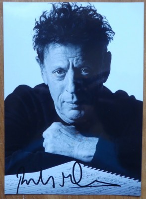 Autograf al celebrului compozitor american Philiph Glass pe fotografie mare foto
