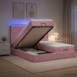 Cumpara ieftin Pat Ottoman cu Saltea si LED Roz 200 x 200 cm Catifea