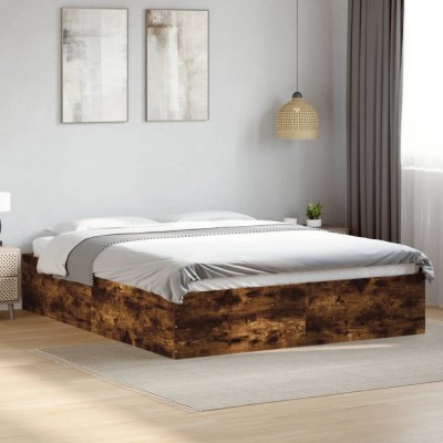 vidaXL Cadru de pat, stejar fumuriu, 150x200 cm, lemn prelucrat 3281011 foto