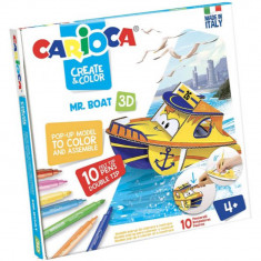 Set 10 Carioci CARIOCA 3D Mr. Boat + 2 Planse Tip Puzzle 3D, 2 Capete, Carioci Non-Toxice, Carioci de Colorat, Carioci cu Capat Dublu, Carioci Lavabil