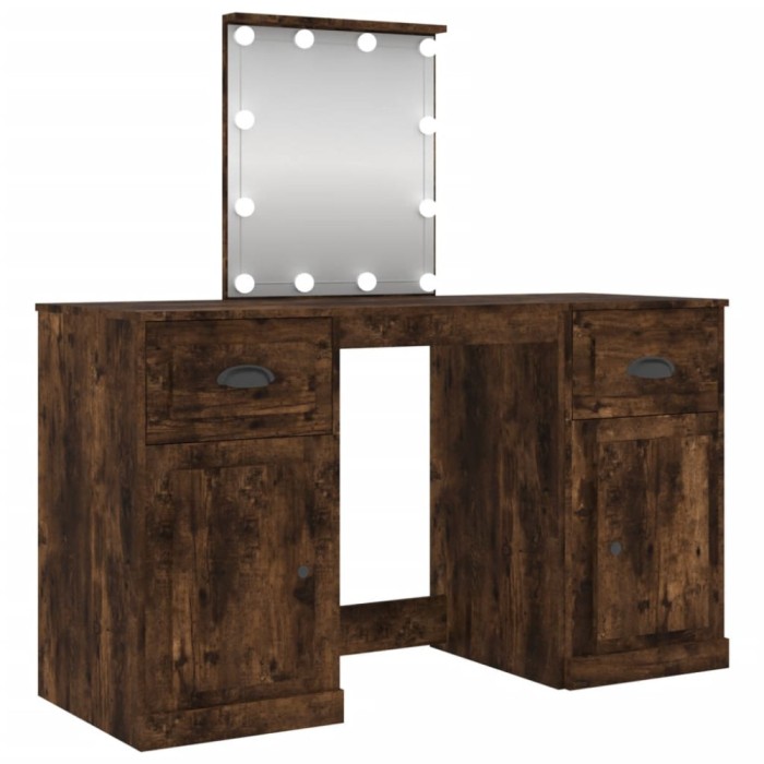 Masa de toaleta cu LED, stejar afumat, 130x50x132,5 cm