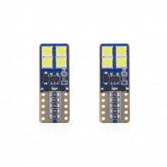 Set becuri auto cu LED CANBUS compatibil T10e W5W 8 SMD Alb 12 24V, destinat competitiilor auto sau off-road