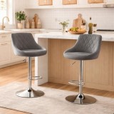 Set 2 scaune de bucatarie/bar, Artool, Kast, rotativ, catifea gri, picior metal argintiu, 45.5x49x85-105 cm GartenVIP DiyLine