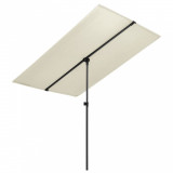 Umbrelă de soare exterior st&acirc;lp aluminiu alb nisipiu 180x130 cm